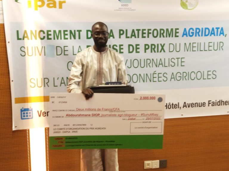 Concours AgriData : Le journaliste journaliste agri-blogueur Abdourahmane Diop remporte le 1er prix de la catégorie Presse