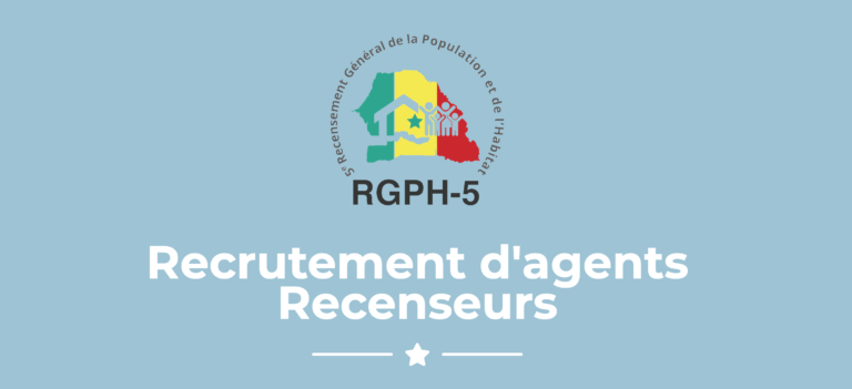 L’Agence nationale de la Statistique et de la Démographie (ANSD) lance un appel à candidatures pour le recrutement de 32500 agents recenseurs dans le cadre du 5ème Recensement général de la population et de l’Habitat (RGPH-5)