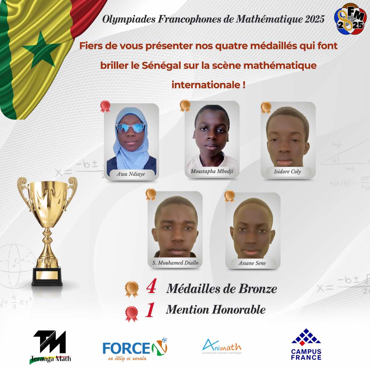 Les cinq brillants lauréats qui ont porté haut les couleurs du Sénégal sont tous issus du Lycée Scientifique d’Excellence de Diourbel